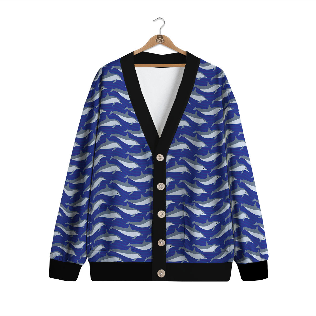 Dolphin And Waves Print Pattern Cardigan-grizzshop