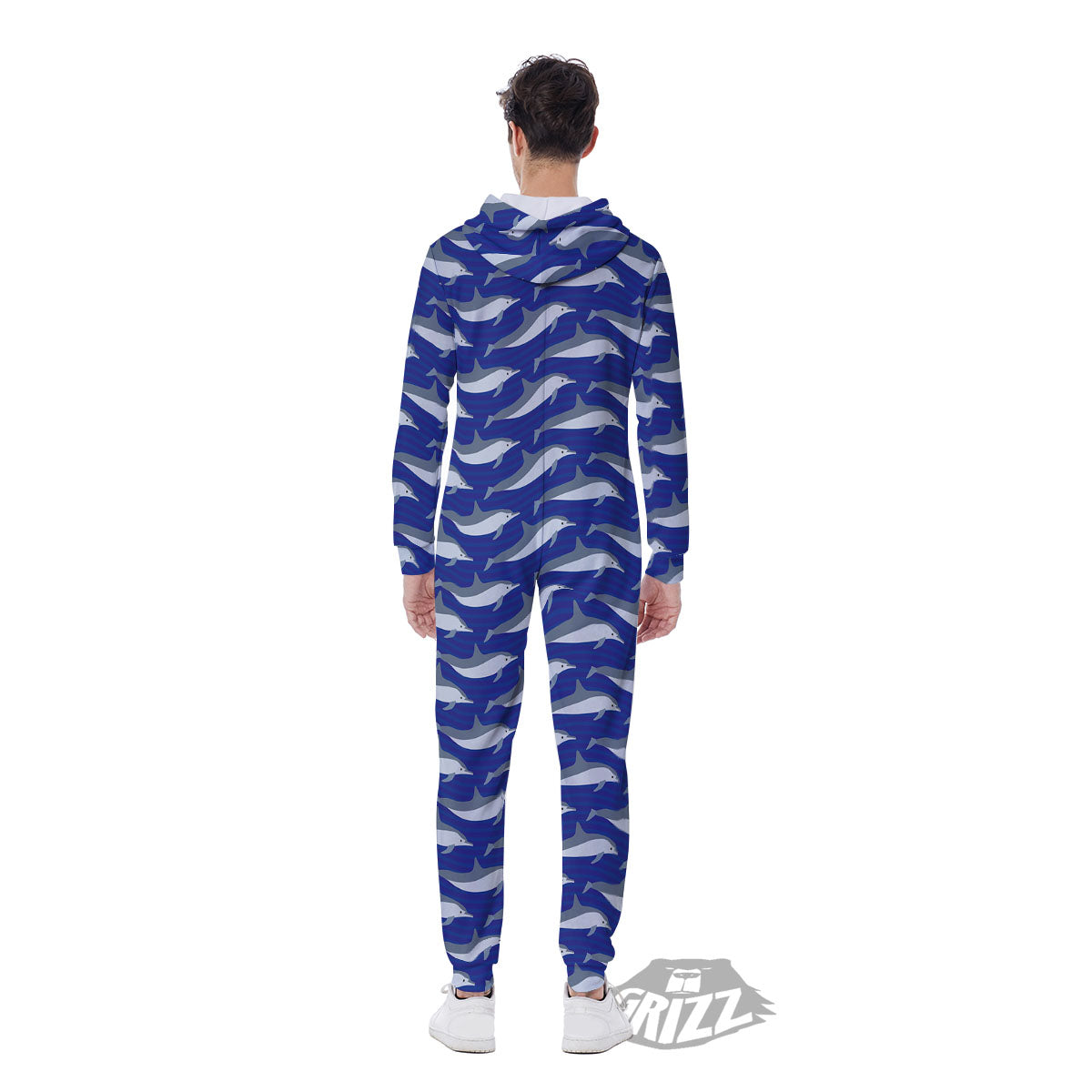 Dolphin And Waves Print Pattern Men's Jumpsuit-grizzshop