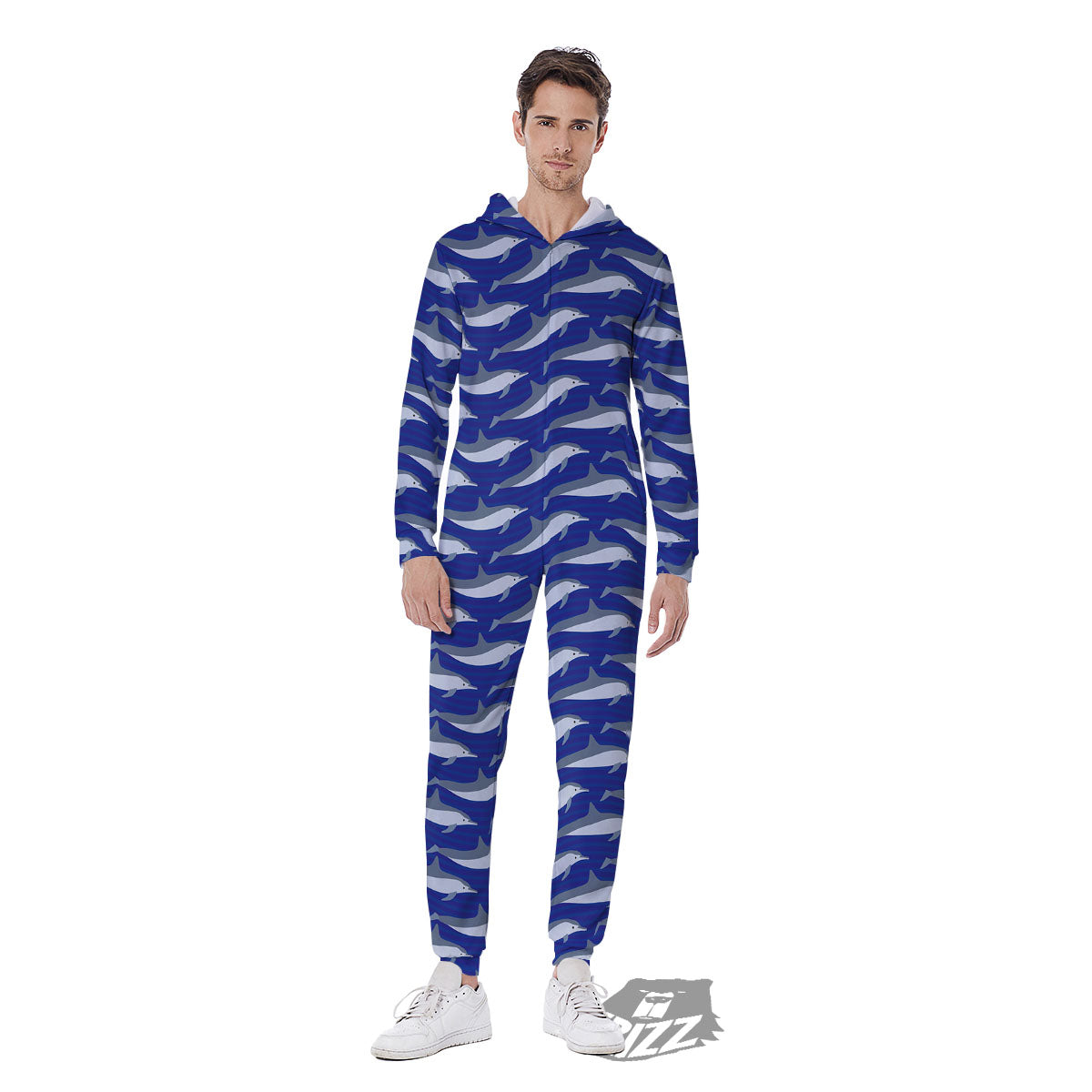 Dolphin And Waves Print Pattern Men's Jumpsuit-grizzshop