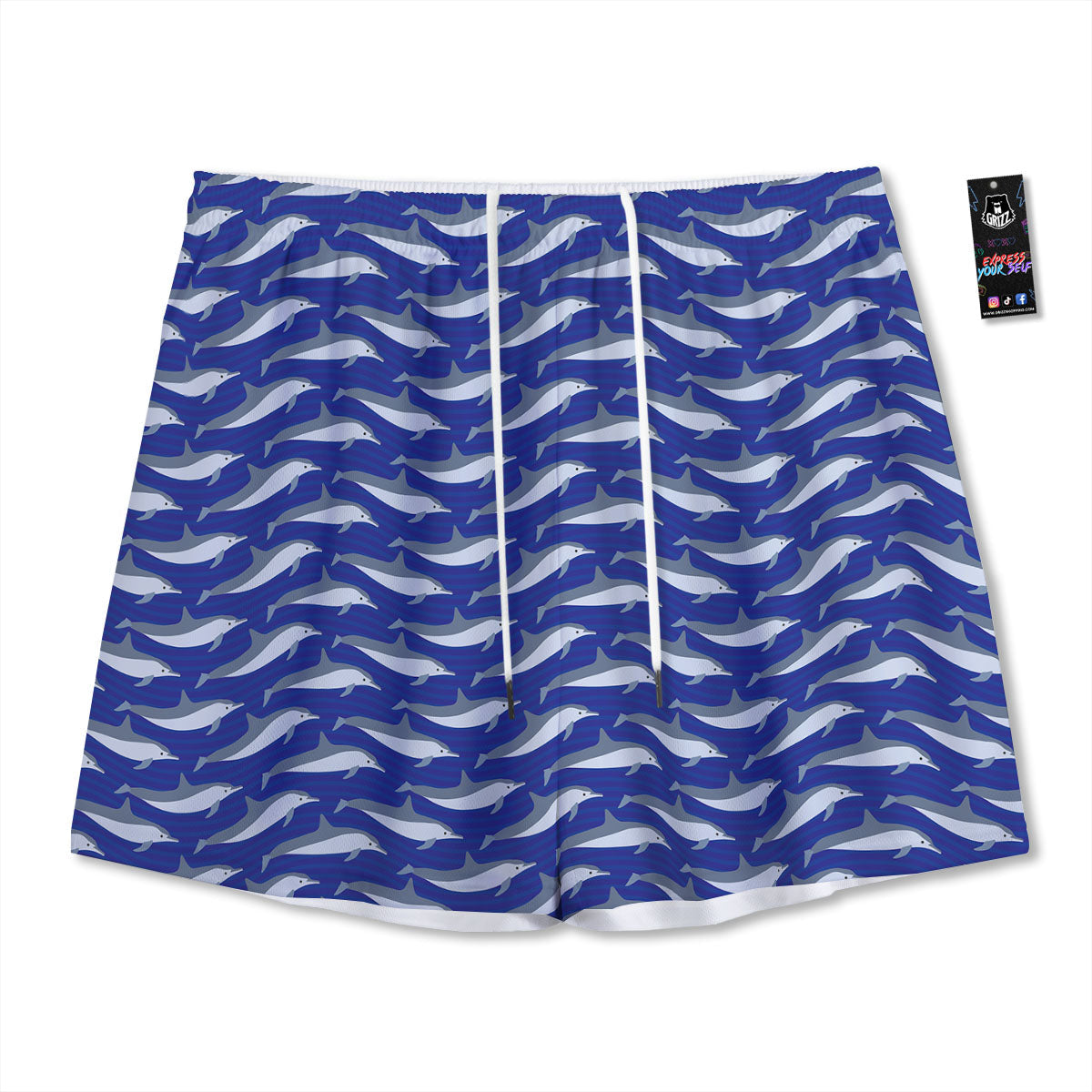 Dolphin And Waves Print Pattern Mesh Shorts