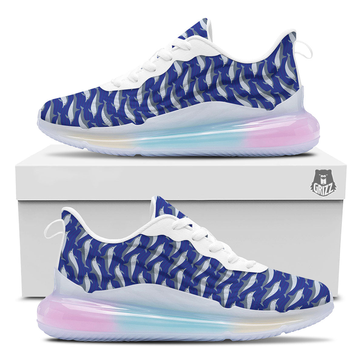 Dolphin And Waves Print Pattern Running Sneakers-grizzshop