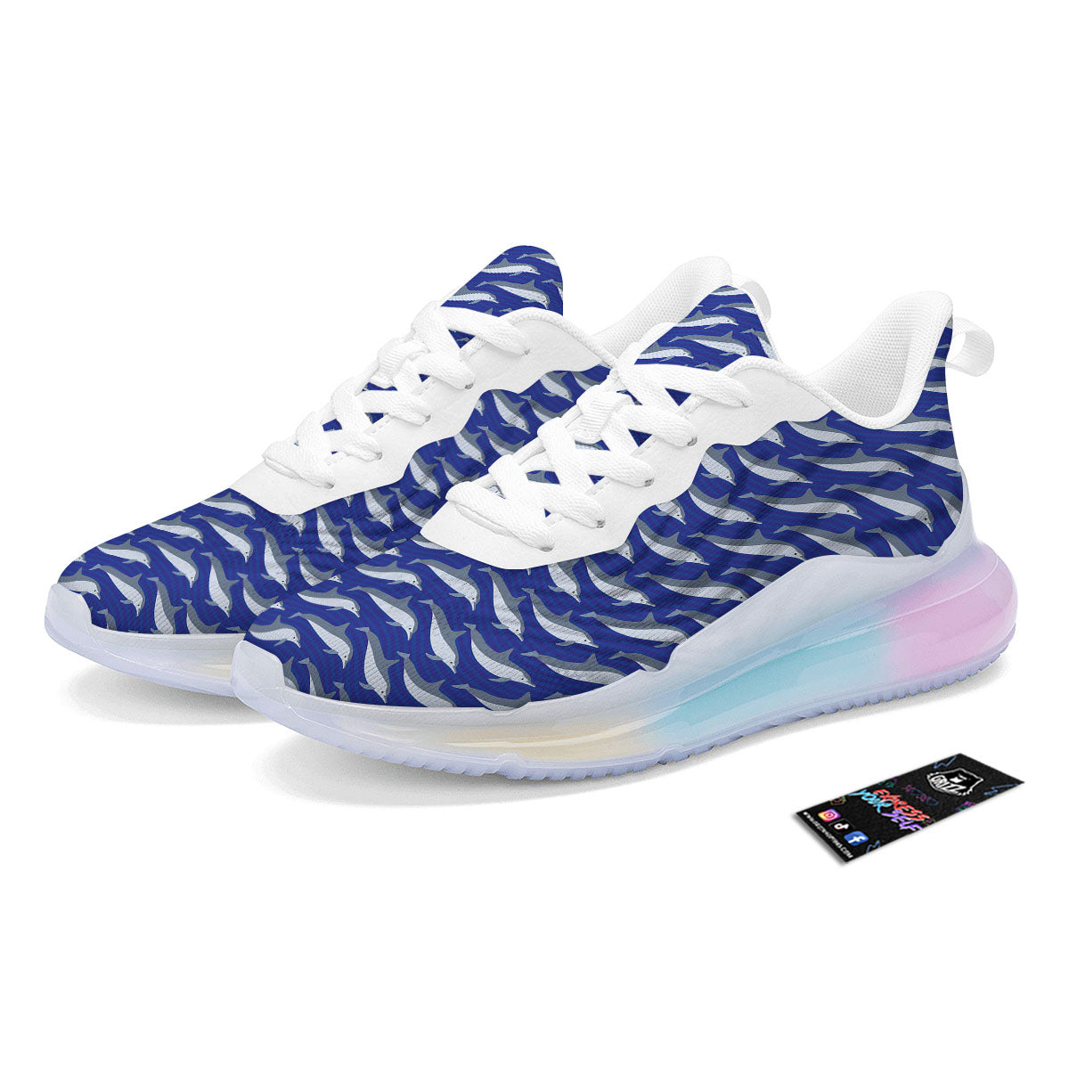 Dolphin And Waves Print Pattern Running Sneakers-grizzshop