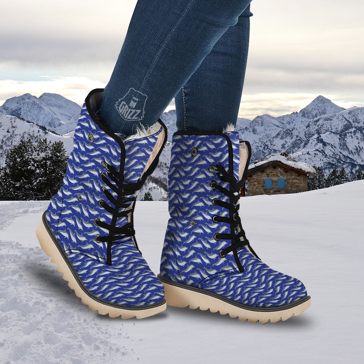 Dolphin And Waves Print Pattern Snow Boots-grizzshop