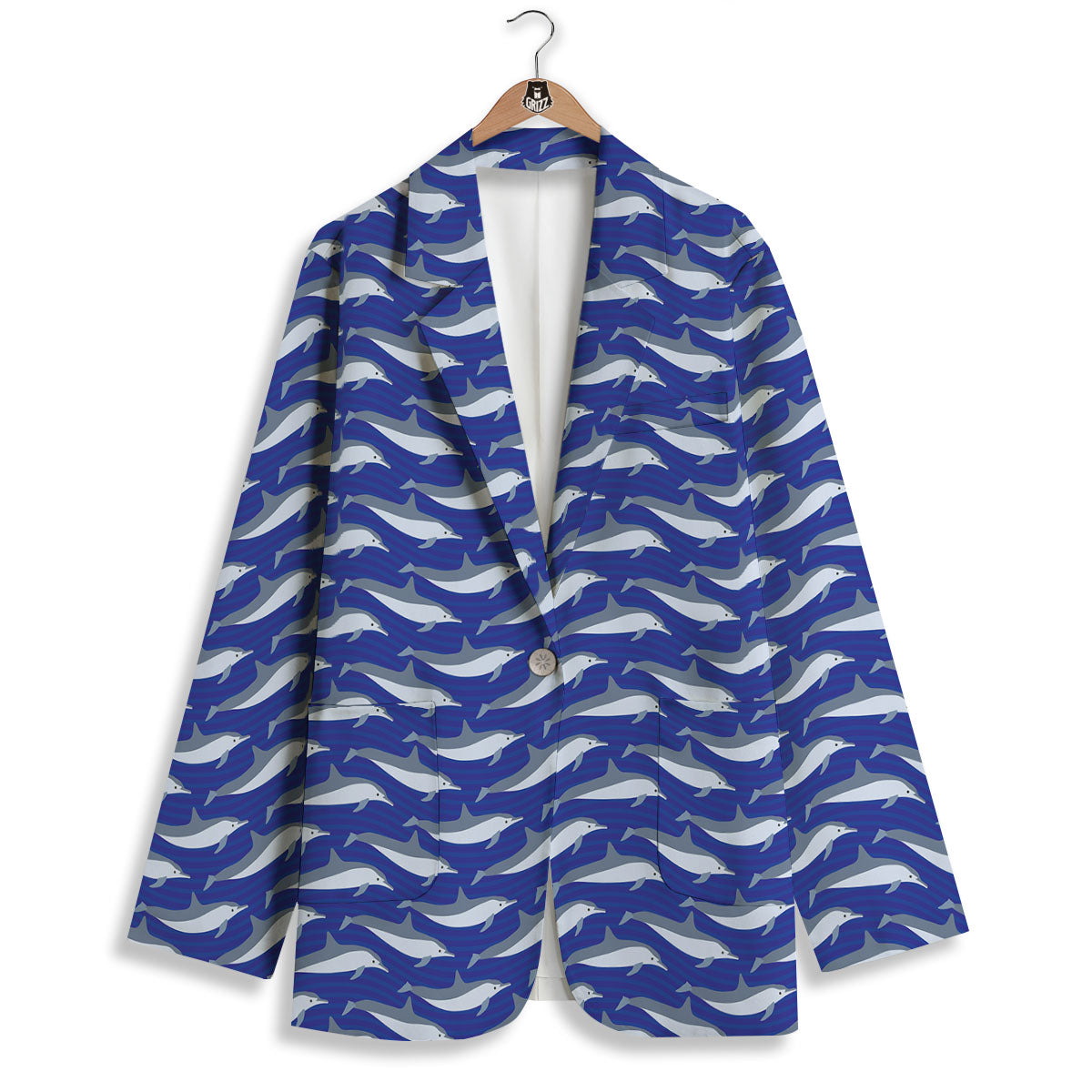 Dolphin And Waves Print Pattern Women's Blazer-grizzshop