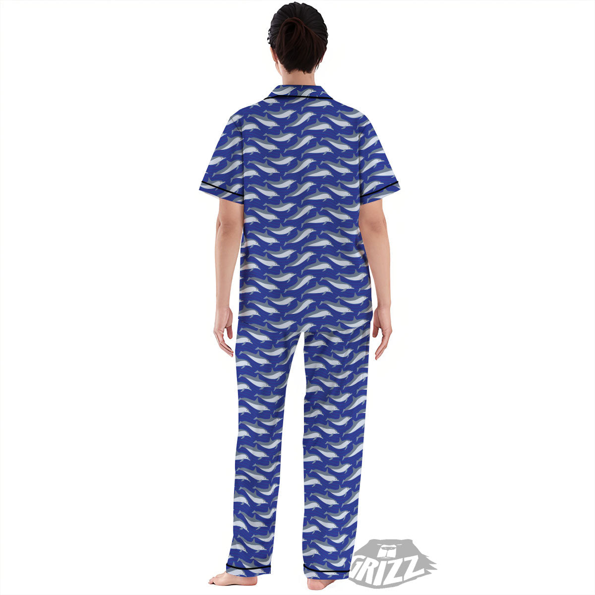 Dolphin And Waves Print Pattern Women's Pajamas Set-grizzshop