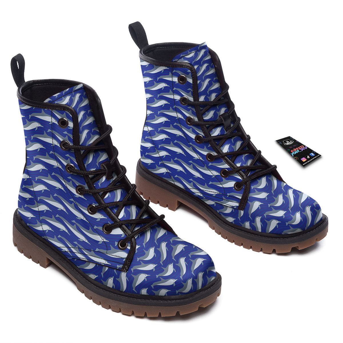 Dolphin And Waves Print Pattern Work Boots-grizzshop