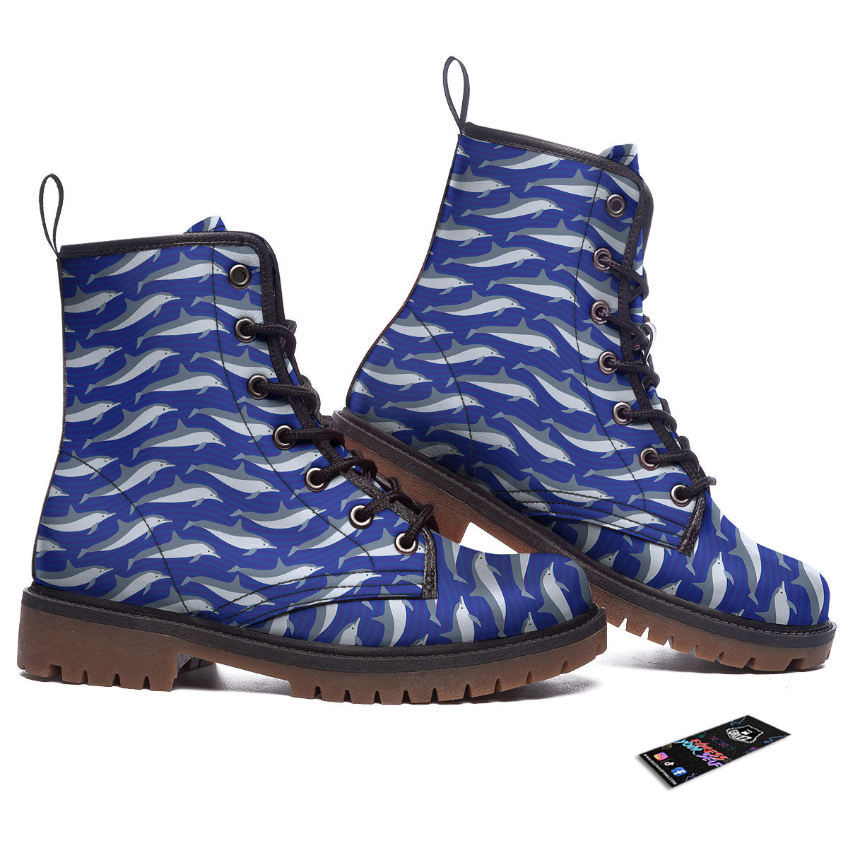 Dolphin And Waves Print Pattern Work Boots-grizzshop