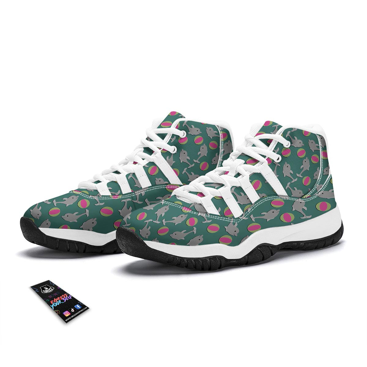 Dolphin Ball Pattern Print White Bball Shoes-grizzshop