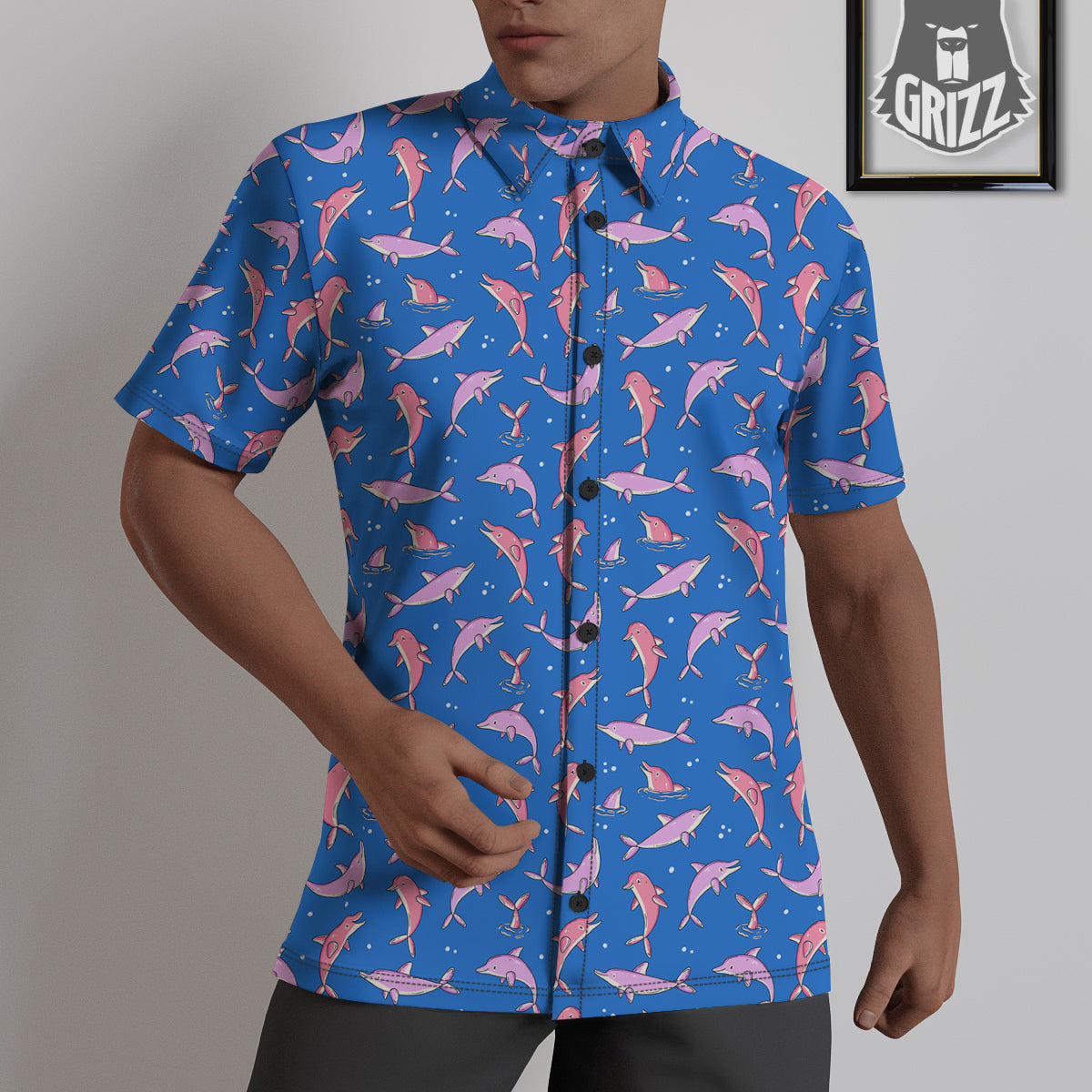 Dolphin Colorful Print Pattern Untucked Shirts-grizzshop