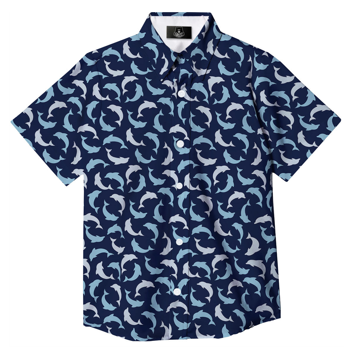 Dolphin Dark Blue Print Pattern Button Up Shirt-grizzshop