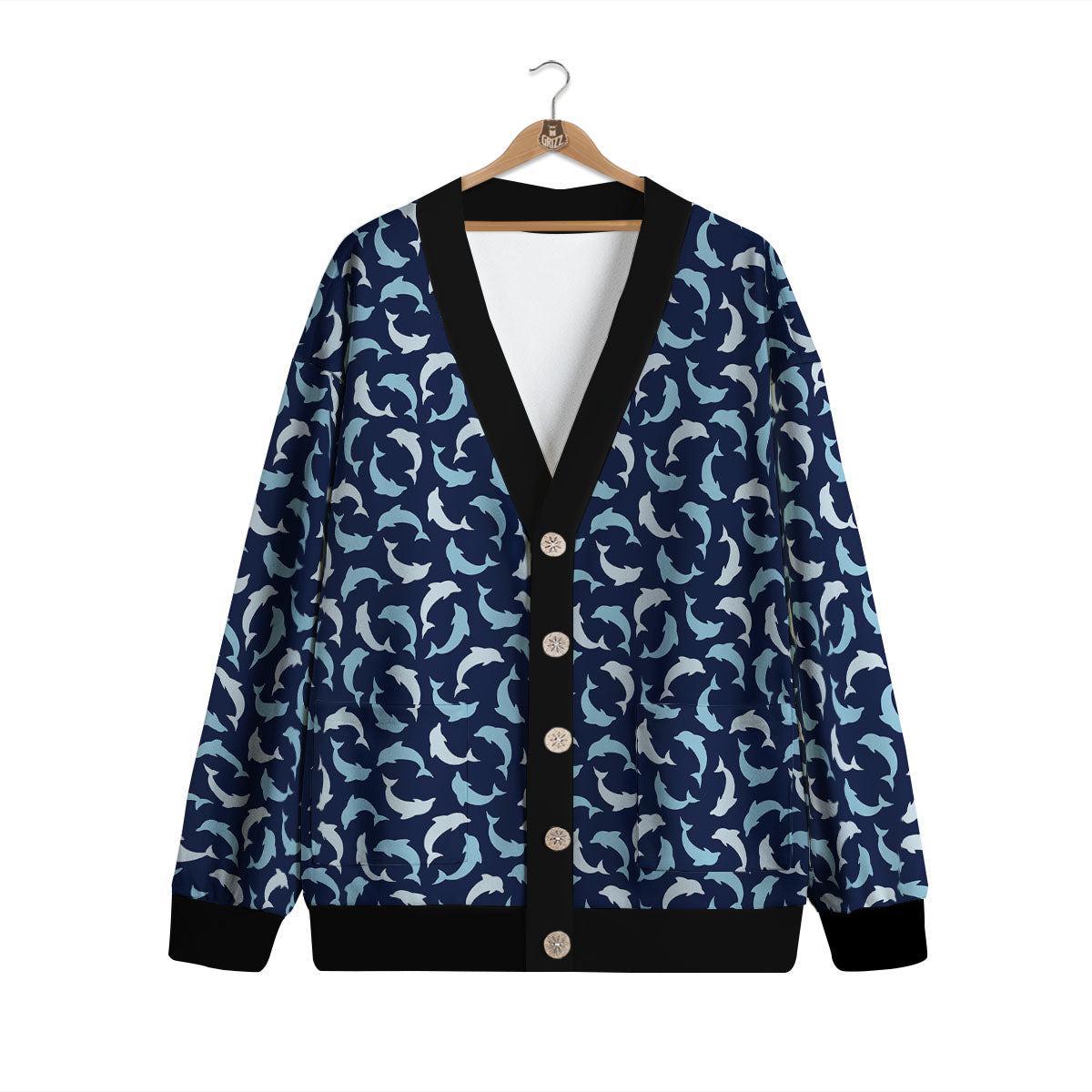 Dolphin Dark Blue Print Pattern Cardigan-grizzshop