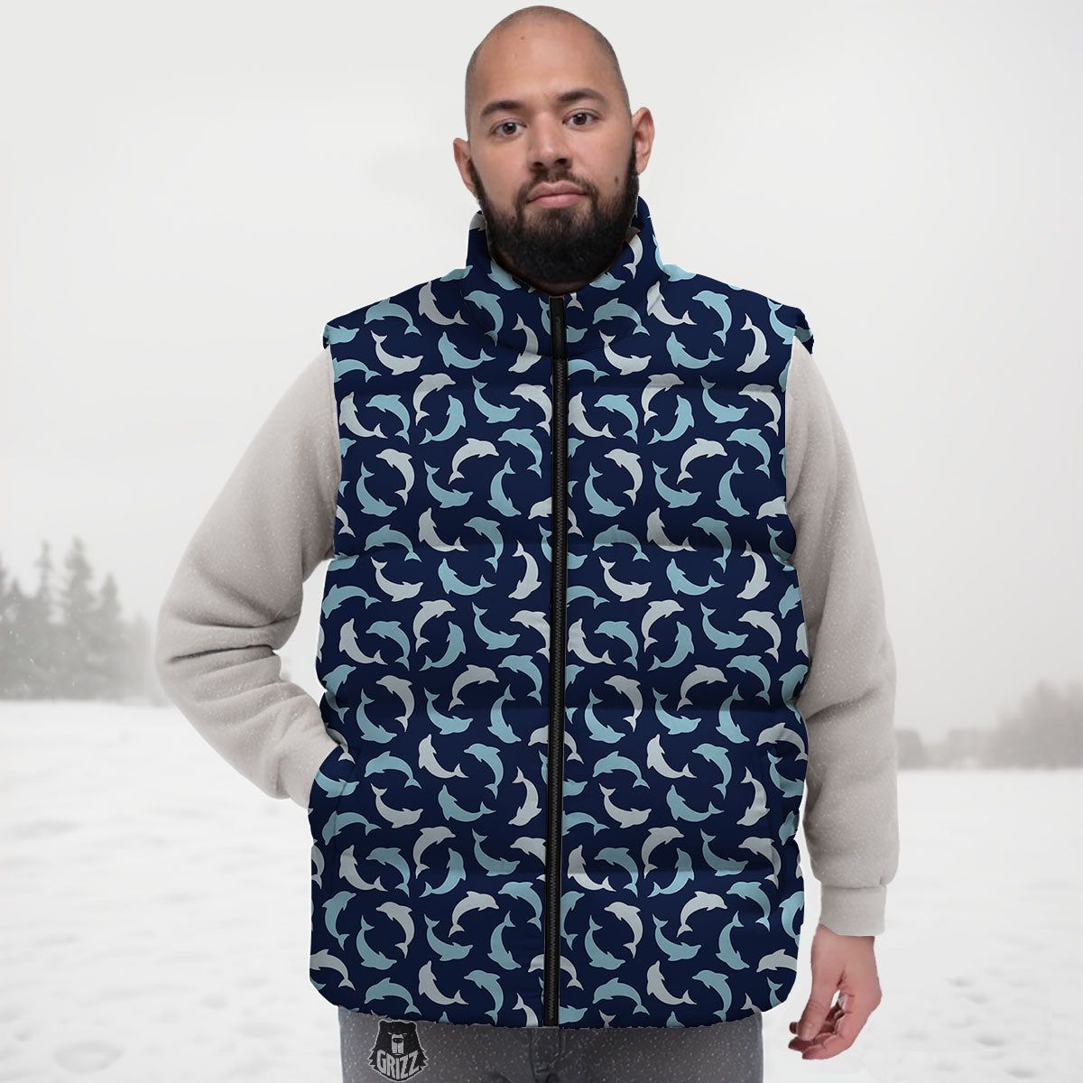 Dolphin Dark Blue Print Pattern Down Vest