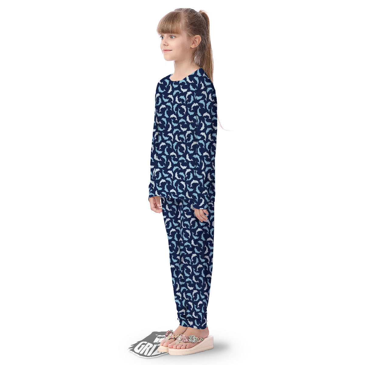 Dolphin Dark Blue Print Pattern Kid's Pajamas-grizzshop