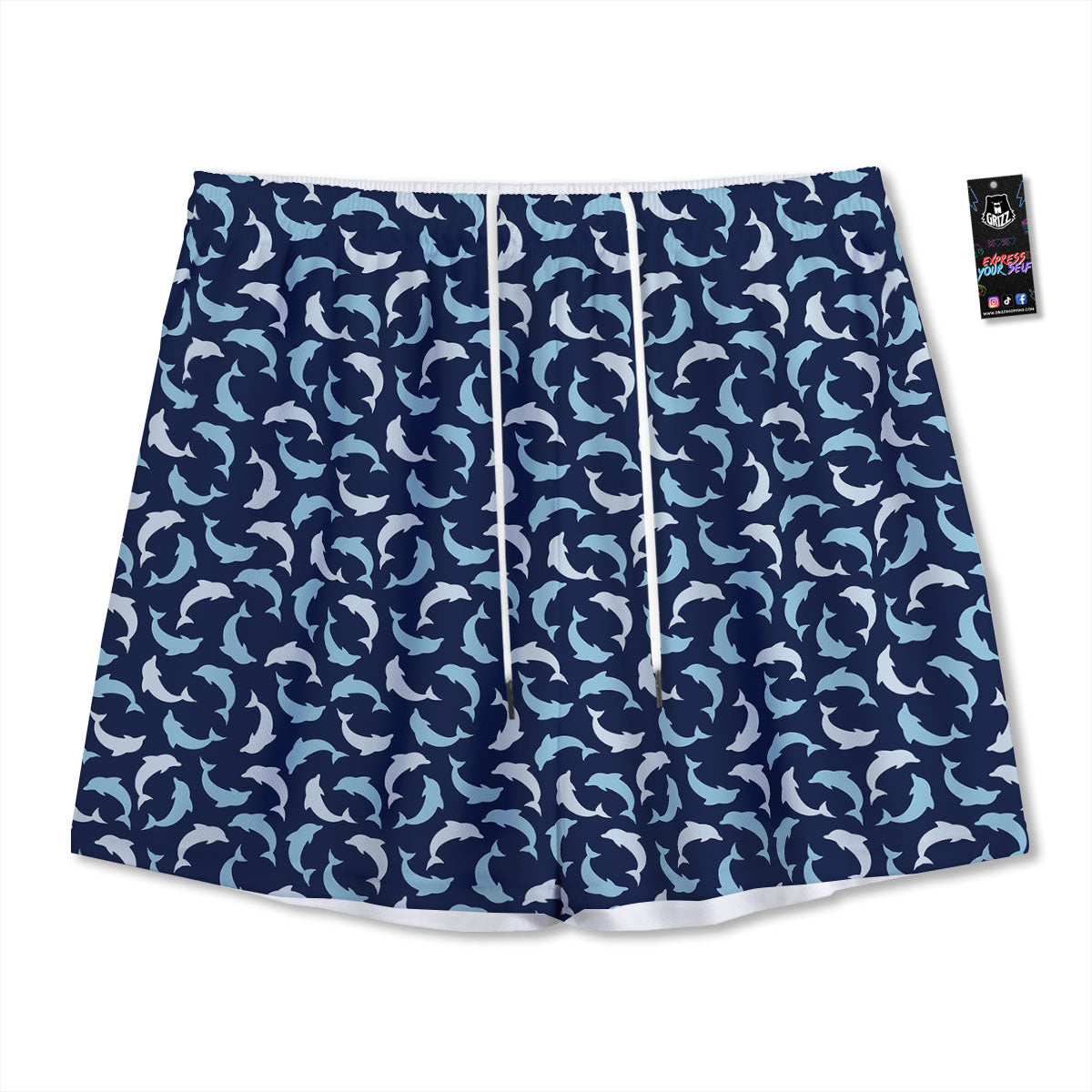 Dolphin Dark Blue Print Pattern Mesh Shorts