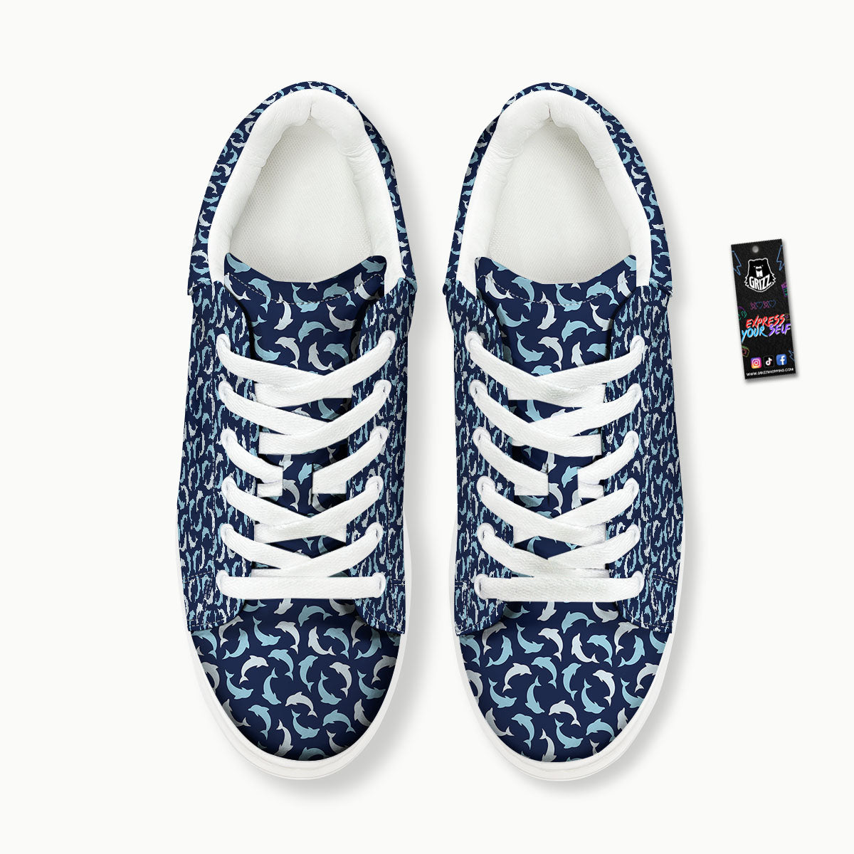 Dolphin Dark Blue Print Pattern Platform Shoes-grizzshop