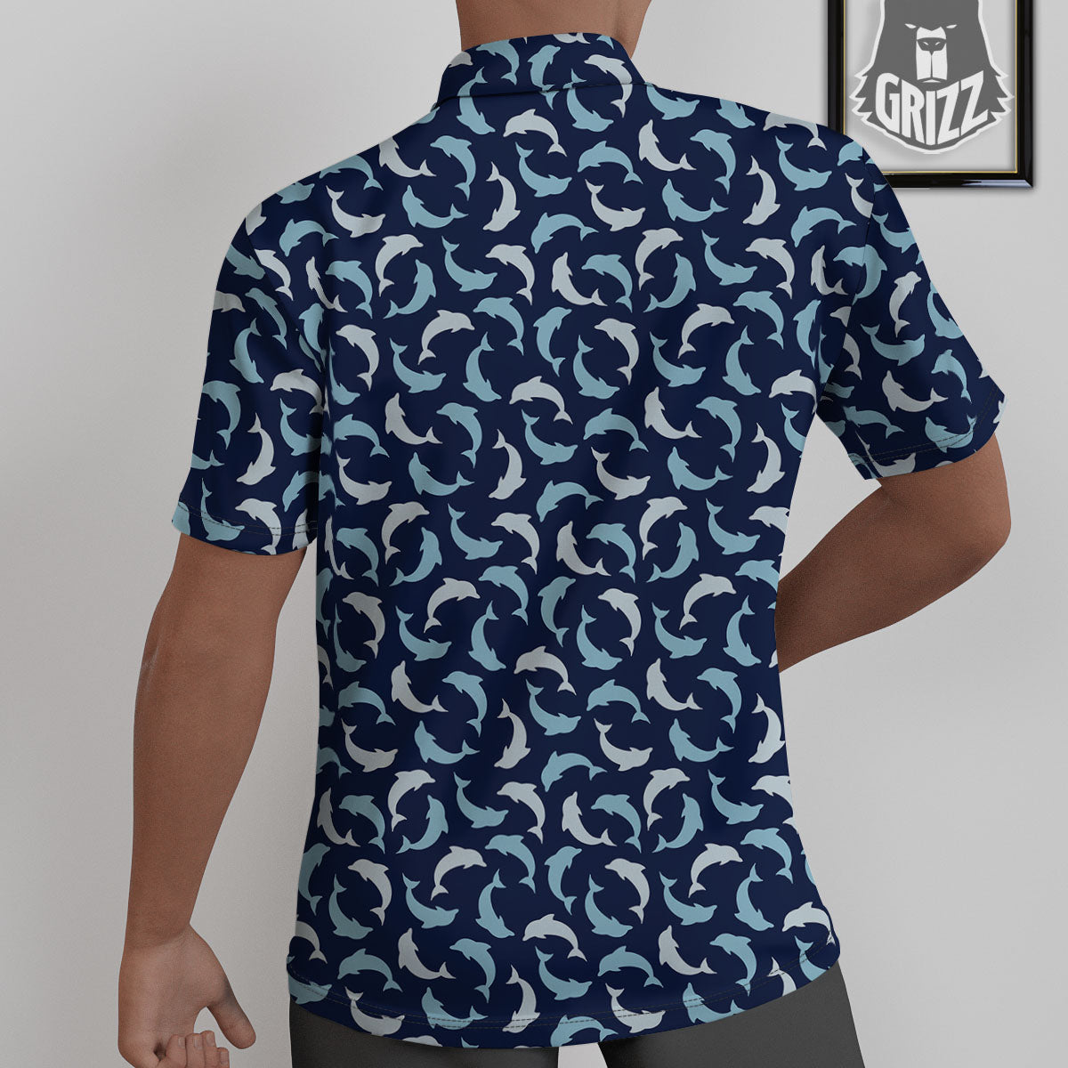 Dolphin Dark Blue Print Pattern Untucked Shirts-grizzshop