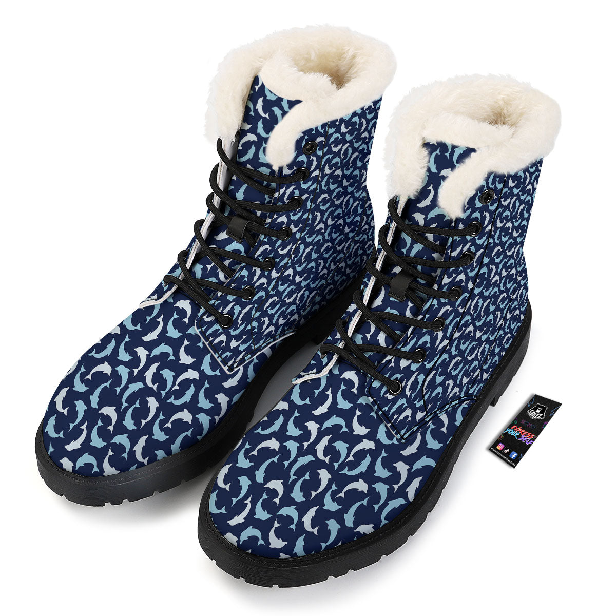 Dolphin Dark Blue Print Pattern Winter Boots-grizzshop