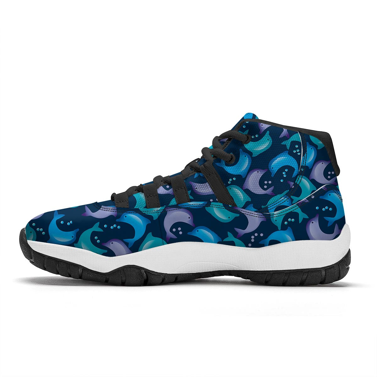 Dolphin Pattern Print Black Bball Shoes-grizzshop