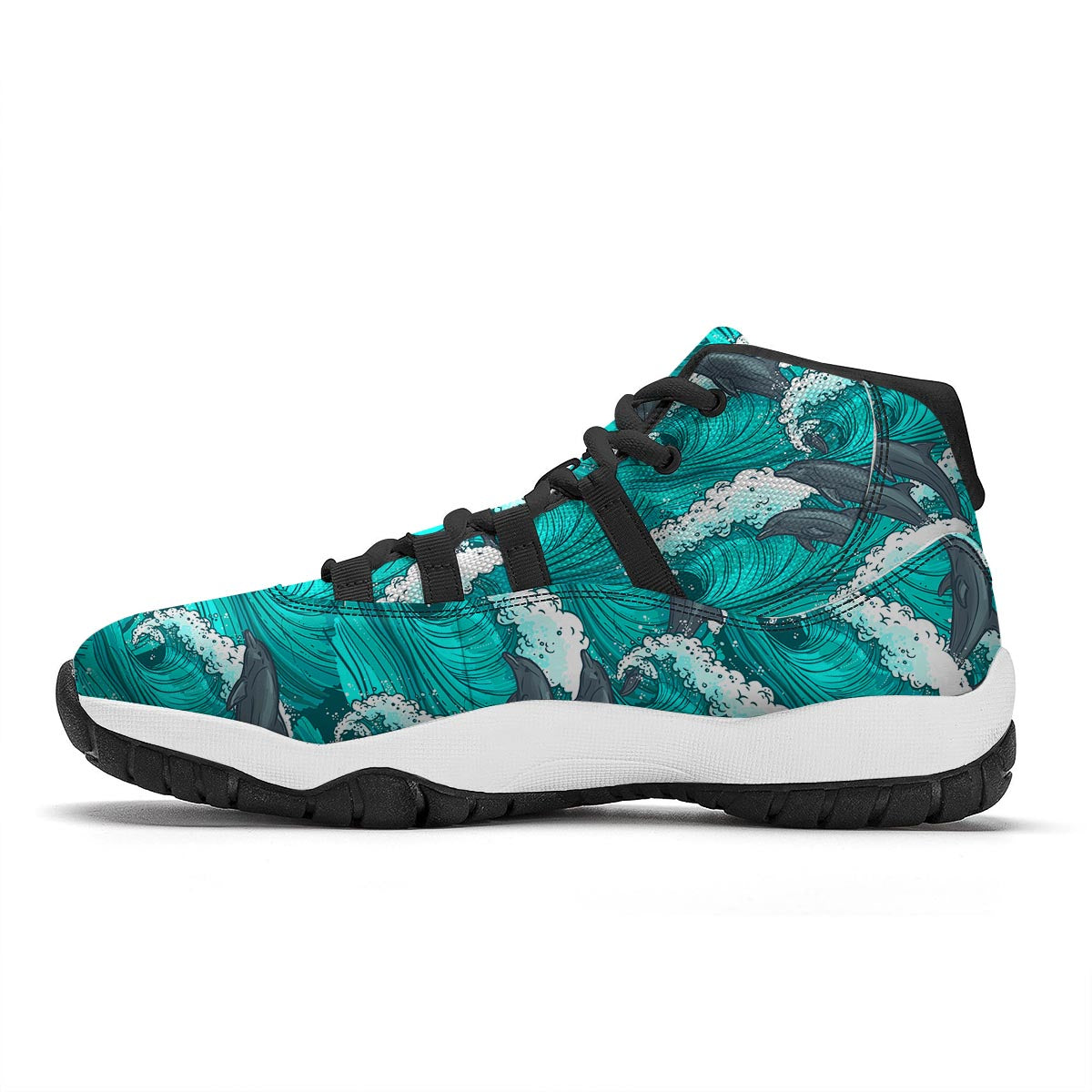 Dolphin Wave Pattern Print Black Bball Shoes-grizzshop
