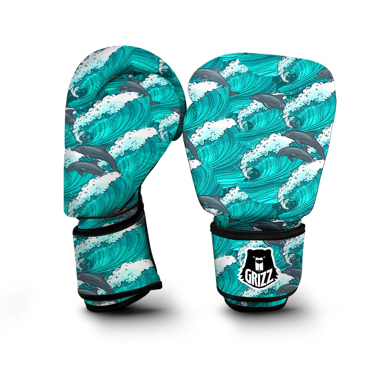Dolphin Wave Pattern Print Boxing Gloves-grizzshop