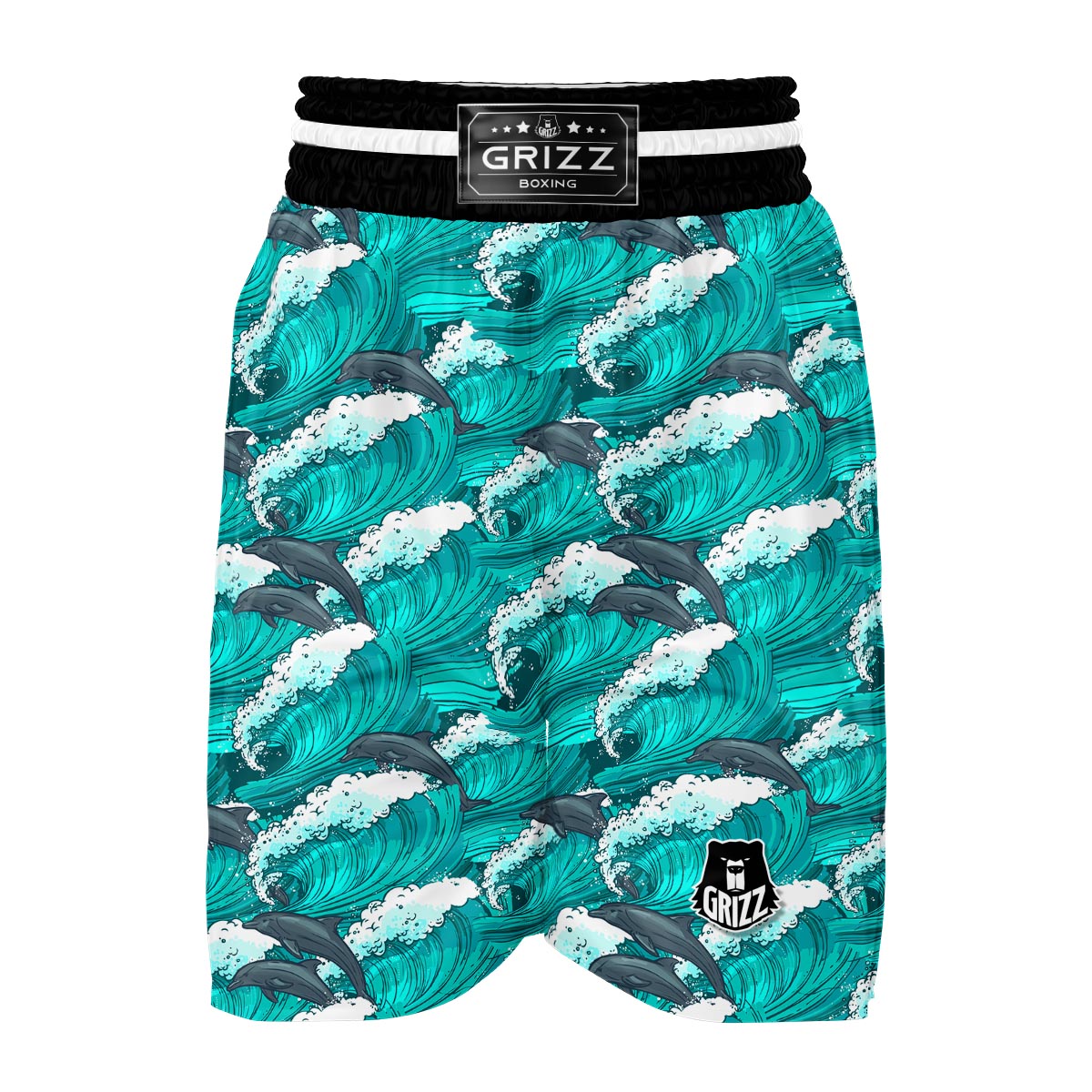 Dolphin Wave Pattern Print Boxing Shorts-grizzshop