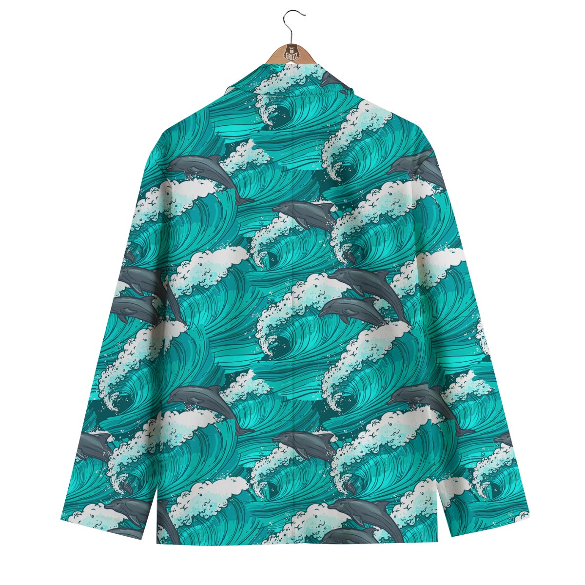 Dolphin Wave Pattern Print Men's Blazer-grizzshop