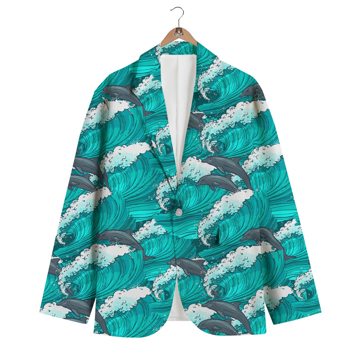 Dolphin Wave Pattern Print Men's Blazer-grizzshop