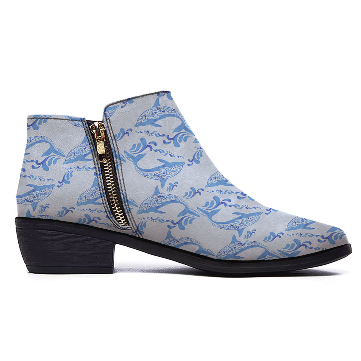 Dolphins Blue Print Pattern Ankle Boots-grizzshop