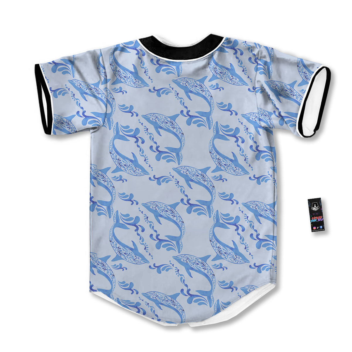 Dolphins Blue Print Pattern Baseball Jersey-grizzshop