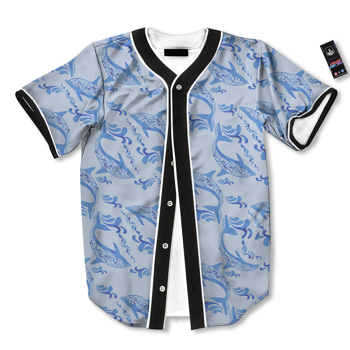 Dolphins Blue Print Pattern Baseball Jersey-grizzshop