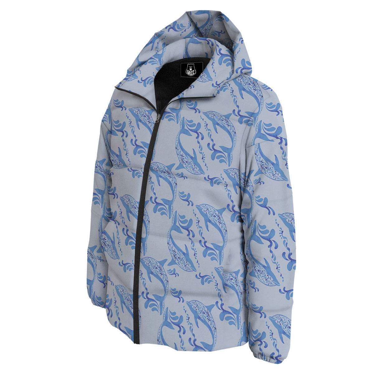 Dolphins Blue Print Pattern Down Jacket-grizzshop