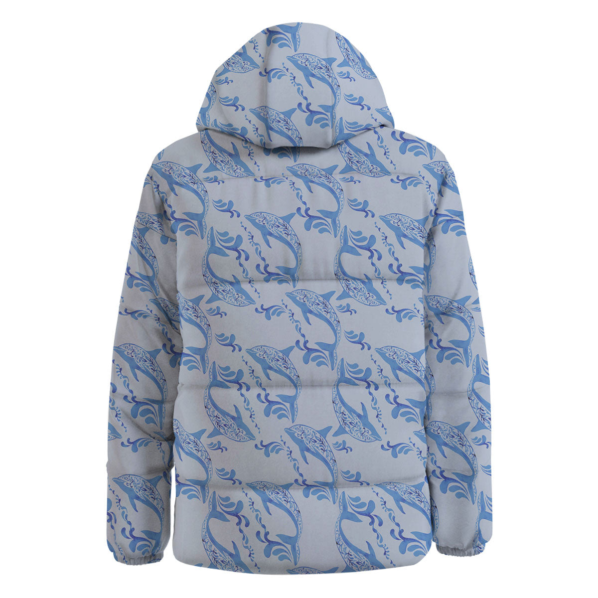 Dolphins Blue Print Pattern Down Jacket-grizzshop