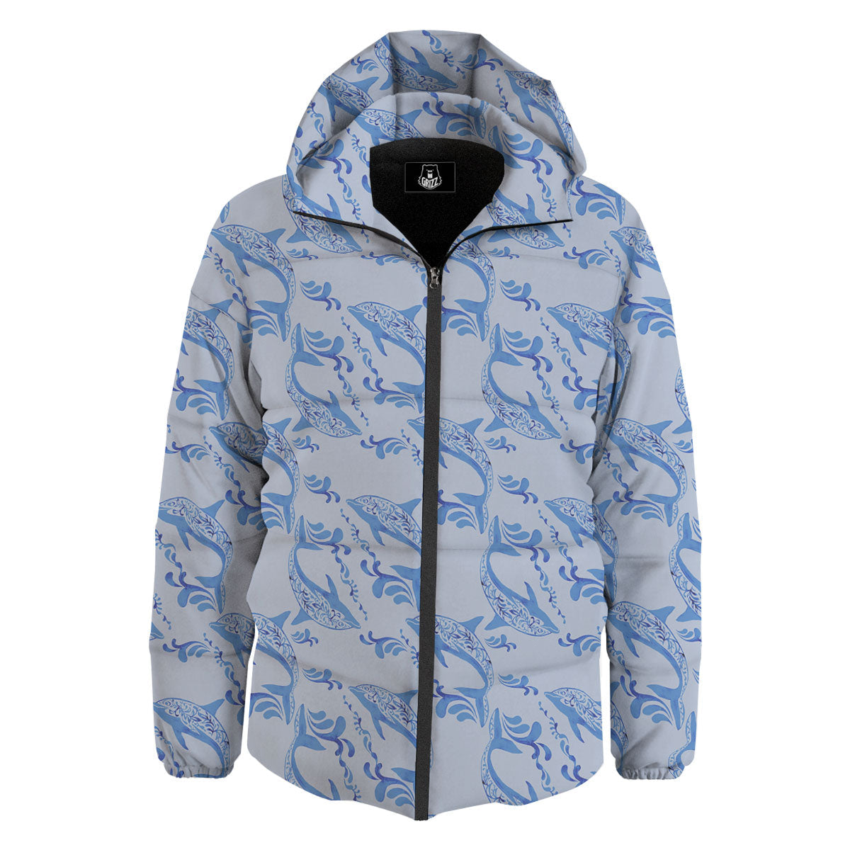 Dolphins Blue Print Pattern Down Jacket-grizzshop