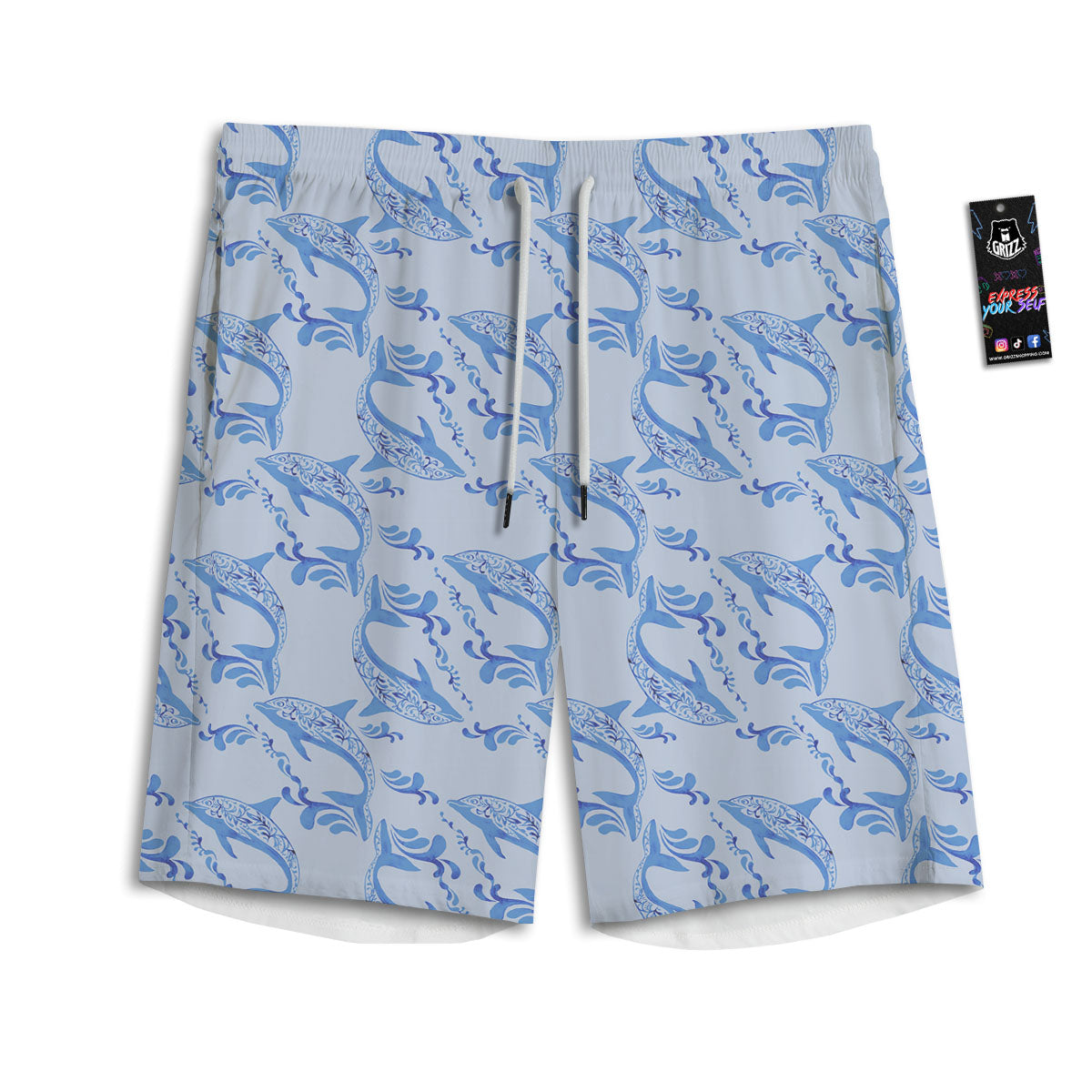 Dolphins Blue Print Pattern Men's Athletic Shorts