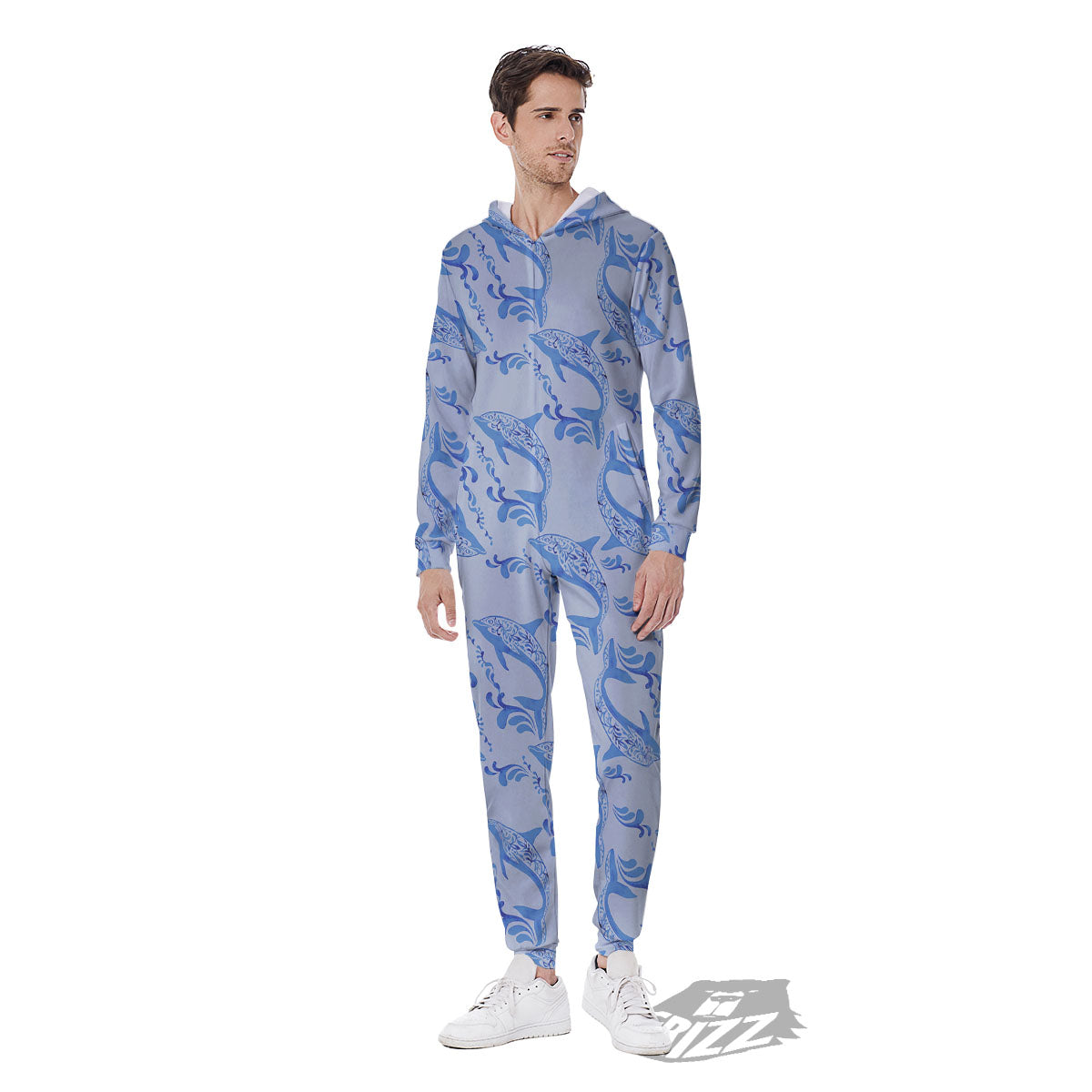 Dolphins Blue Print Pattern Men's Jumpsuit-grizzshop