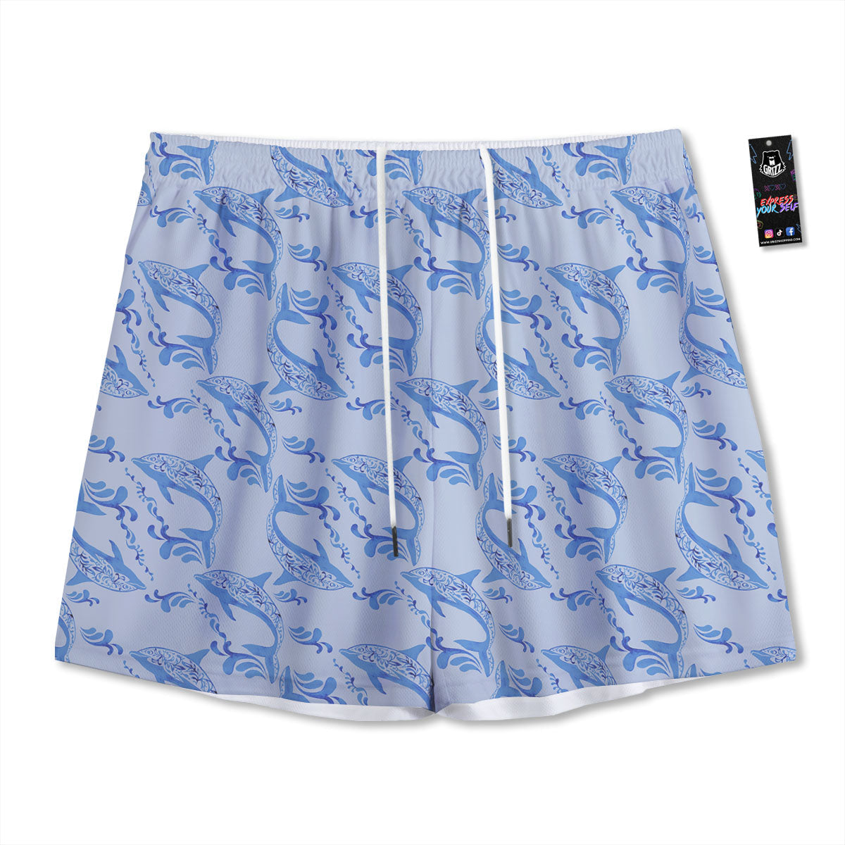Dolphins Blue Print Pattern Mesh Shorts