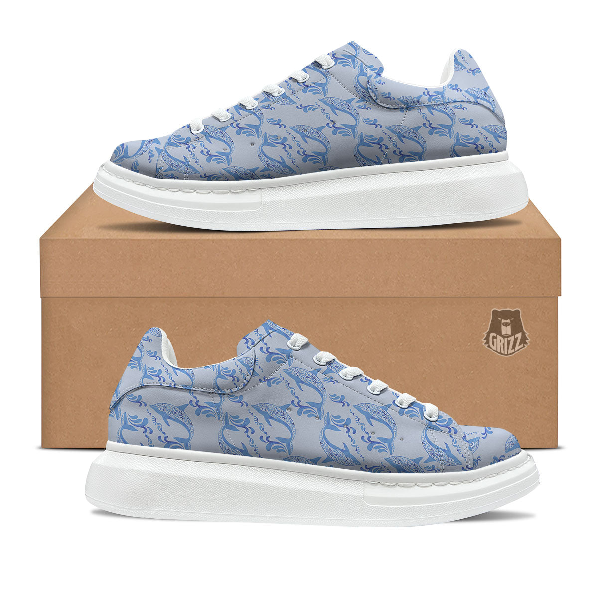 Dolphins Blue Print Pattern Platform Shoes-grizzshop