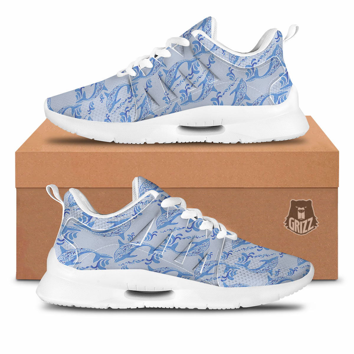 Dolphins Blue Print Pattern Tennis Shoes-grizzshop