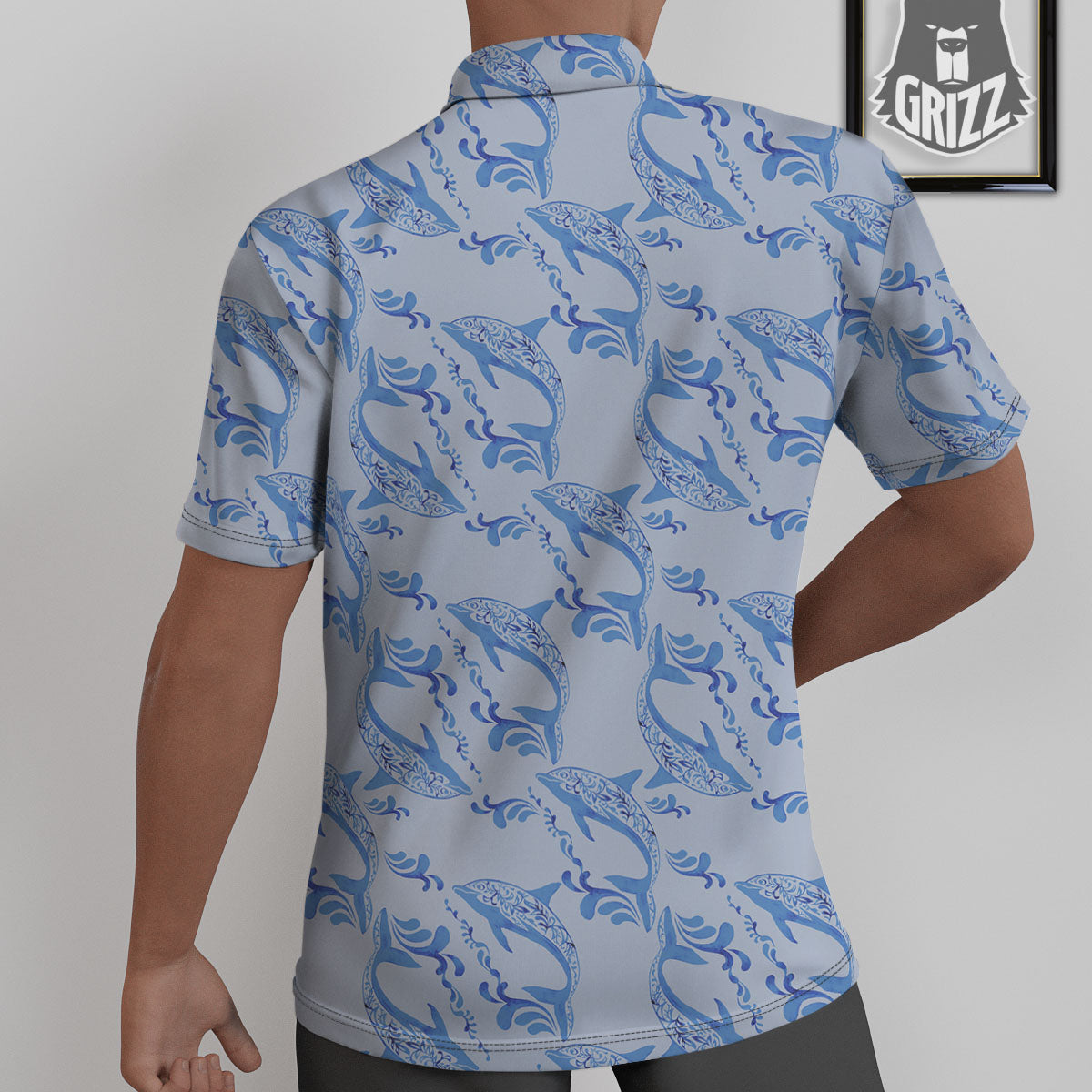 Dolphins Blue Print Pattern Untucked Shirts-grizzshop