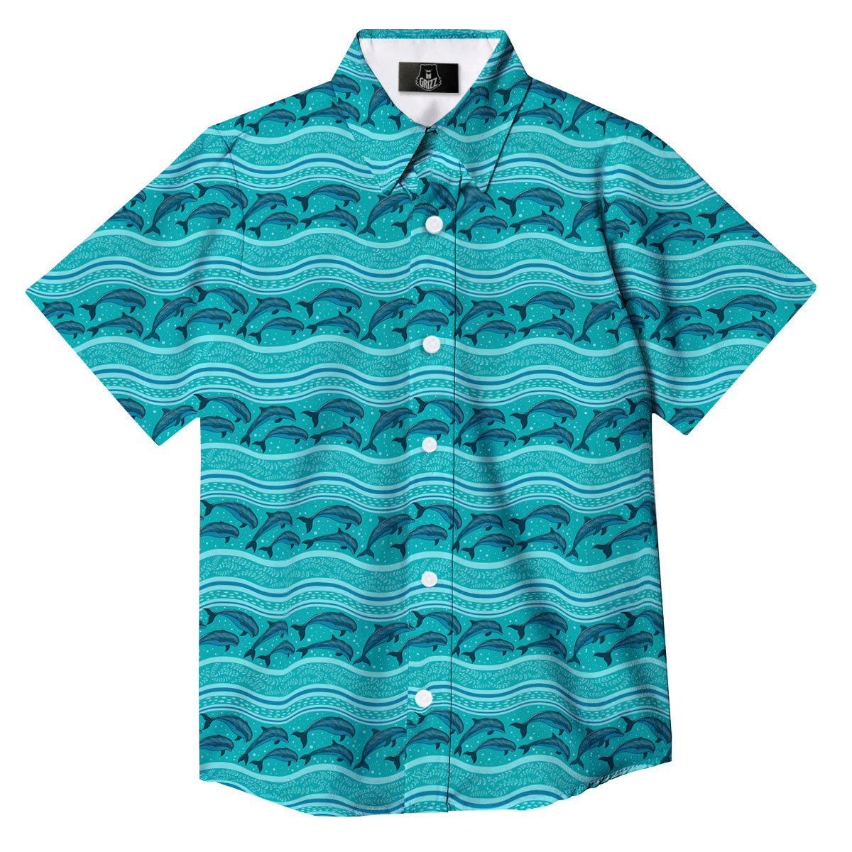 Dolphins In Ocean Print Pattern Button Up Shirt-grizzshop