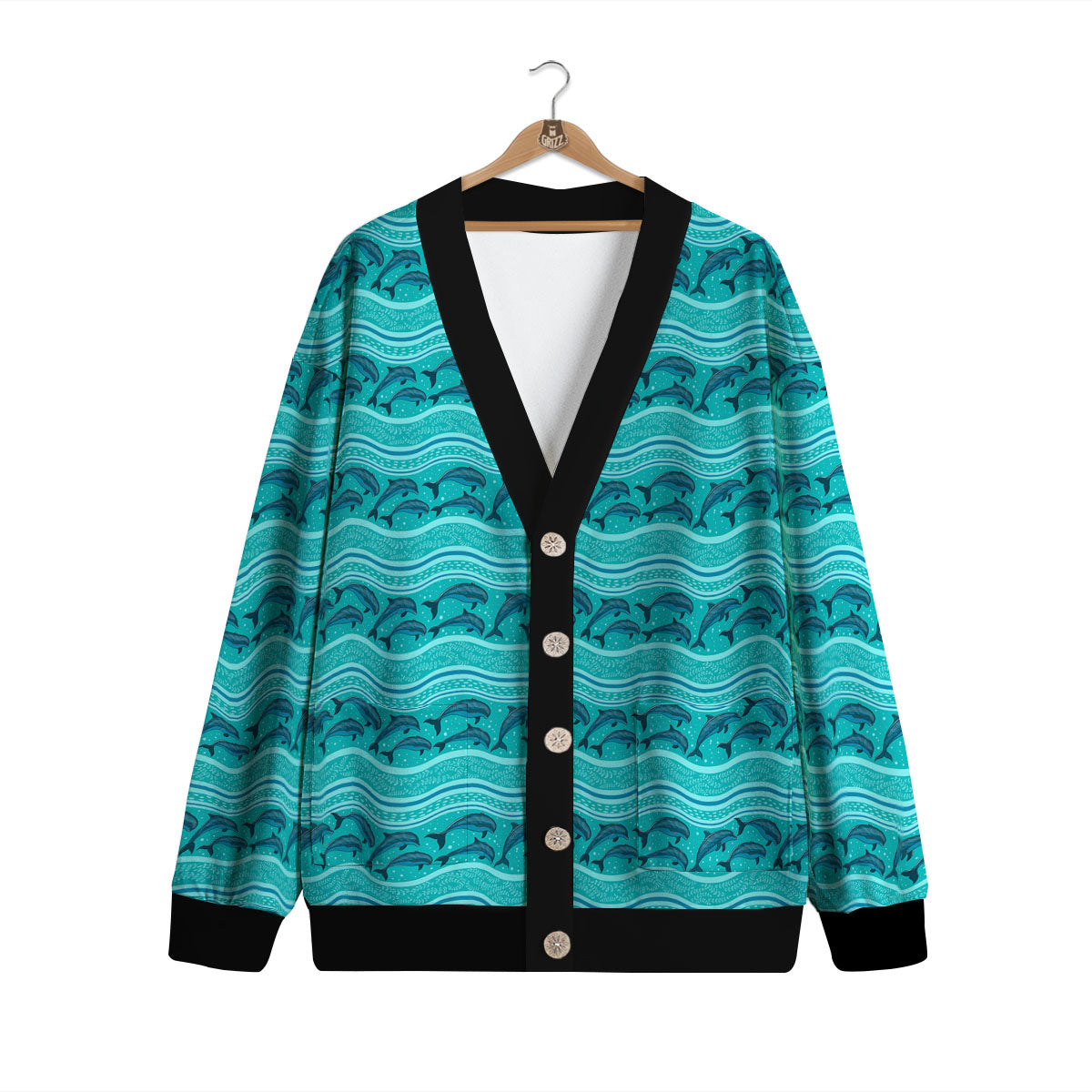 Dolphins In Ocean Print Pattern Cardigan-grizzshop