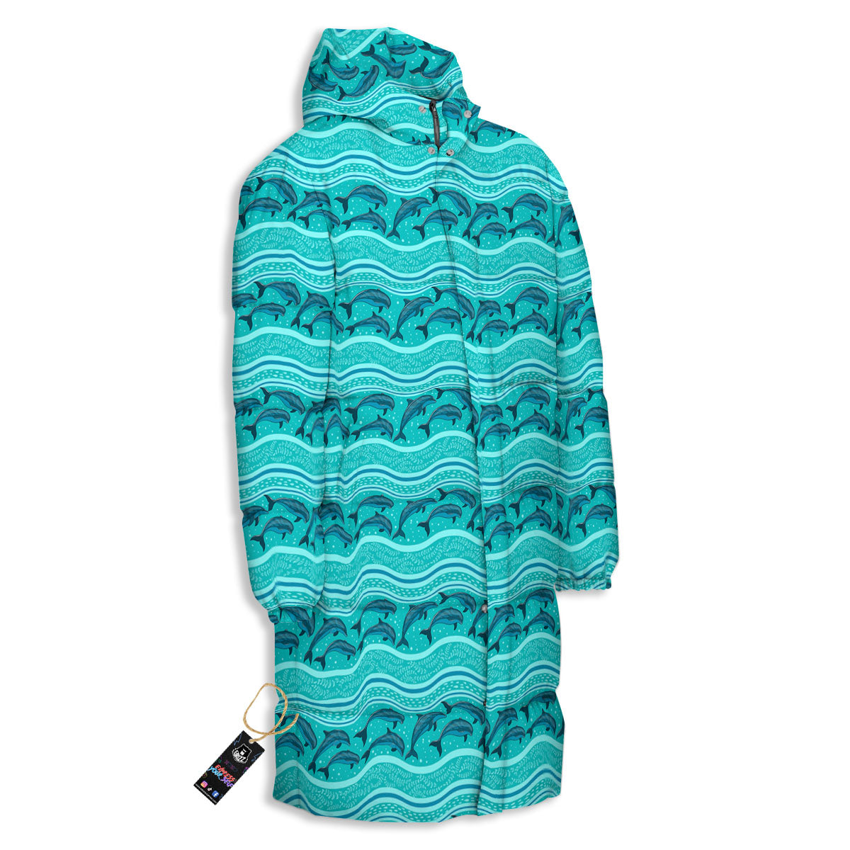 Dolphins In Ocean Print Pattern Long Down Jacket-grizzshop