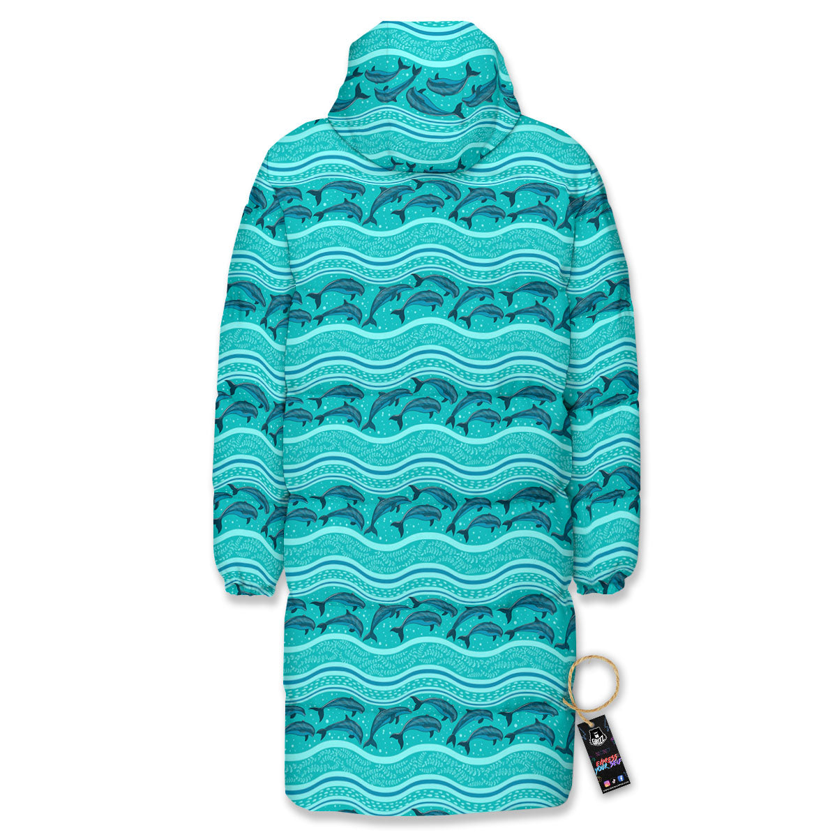 Dolphins In Ocean Print Pattern Long Down Jacket-grizzshop