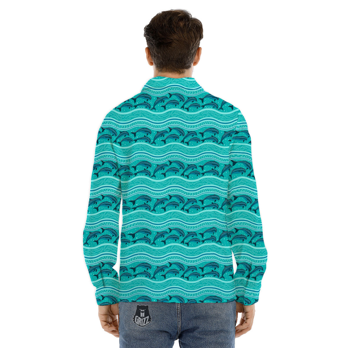 Dolphins In Ocean Print Pattern Men's Dress Shirts-grizzshop