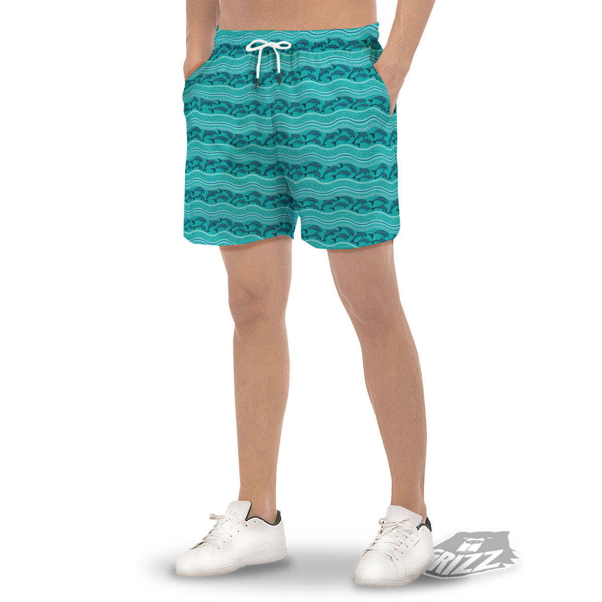 Dolphins In Ocean Print Pattern Men's Gym Shorts-grizzshop