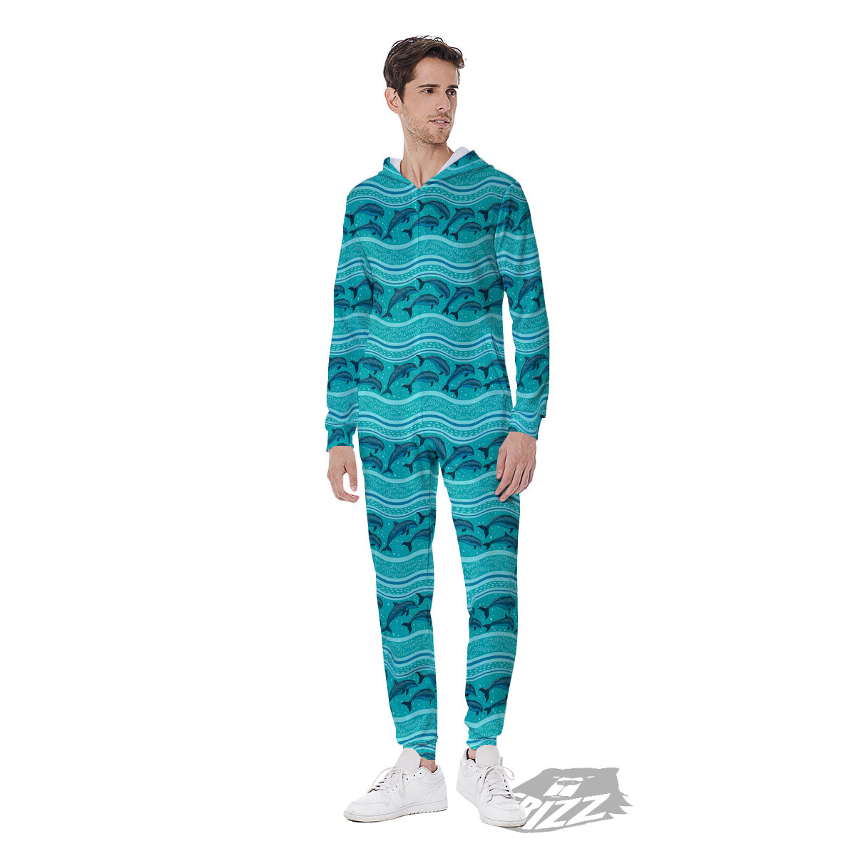 Dolphins In Ocean Print Pattern Men's Jumpsuit-grizzshop