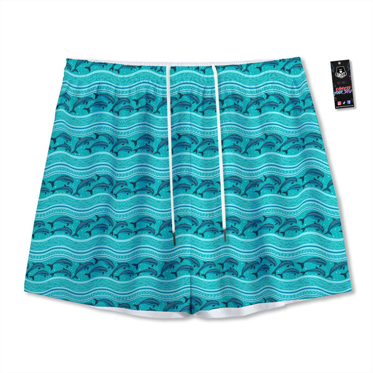 Dolphins In Ocean Print Pattern Mesh Shorts