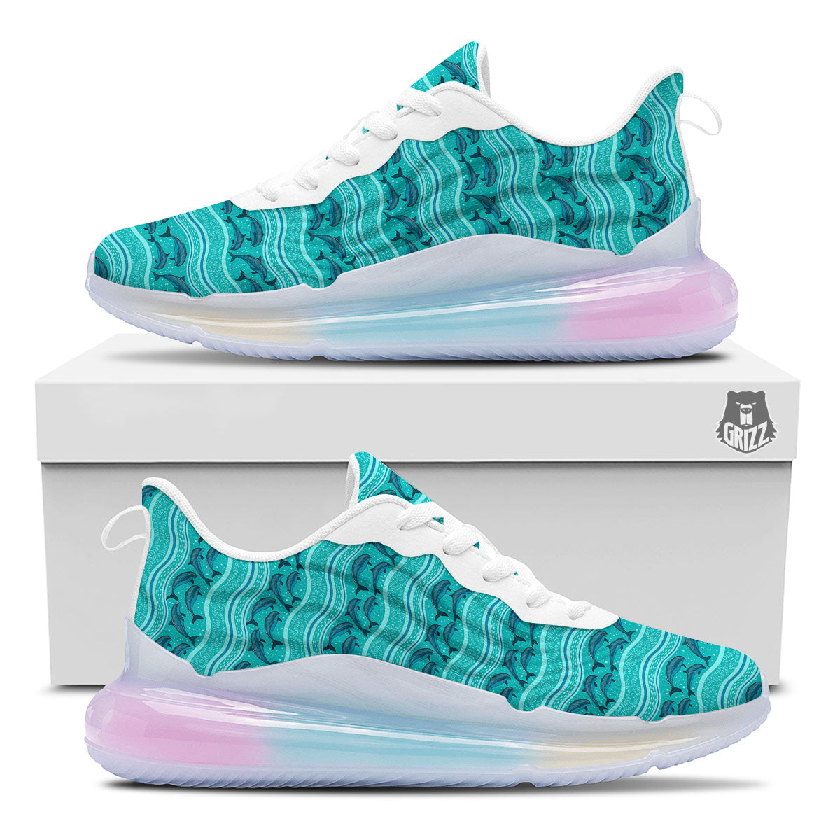 Dolphins In Ocean Print Pattern Running Sneakers-grizzshop
