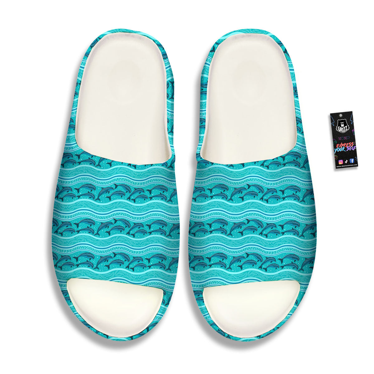 Dolphins In Ocean Print Pattern Sandals-grizzshop