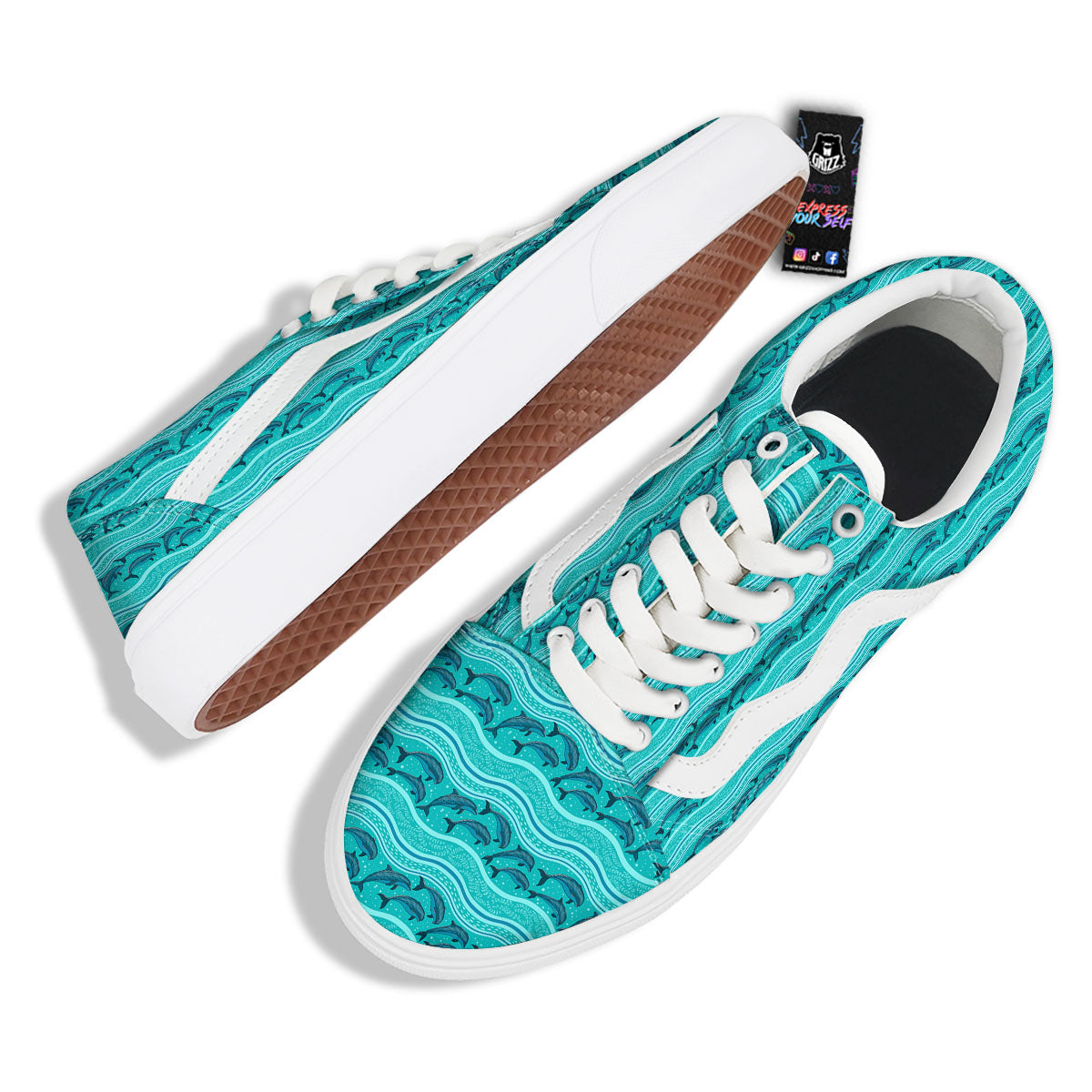 Dolphins In Ocean Print Pattern Skate Shoes-grizzshop